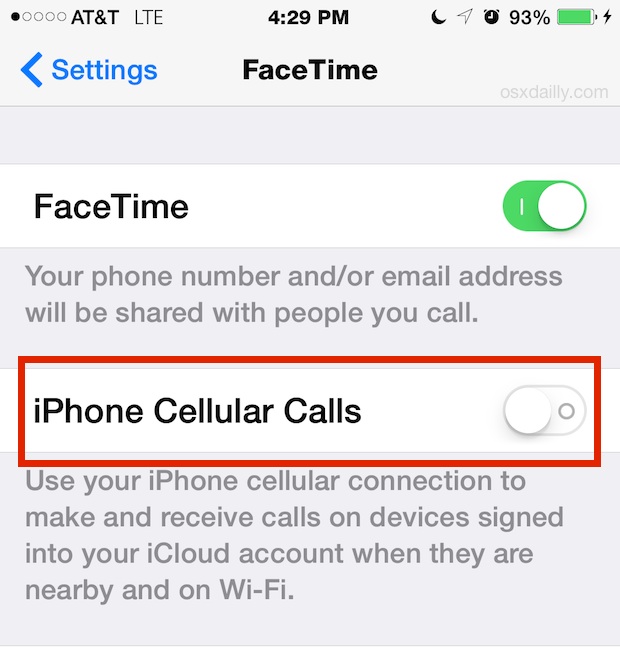 iPhone cellular calls setting
