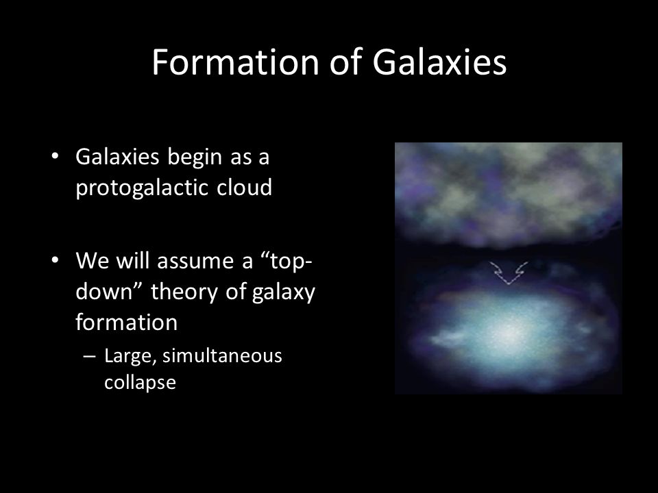 Formation of Galaxies Galaxies begin as a protogalactic cloud