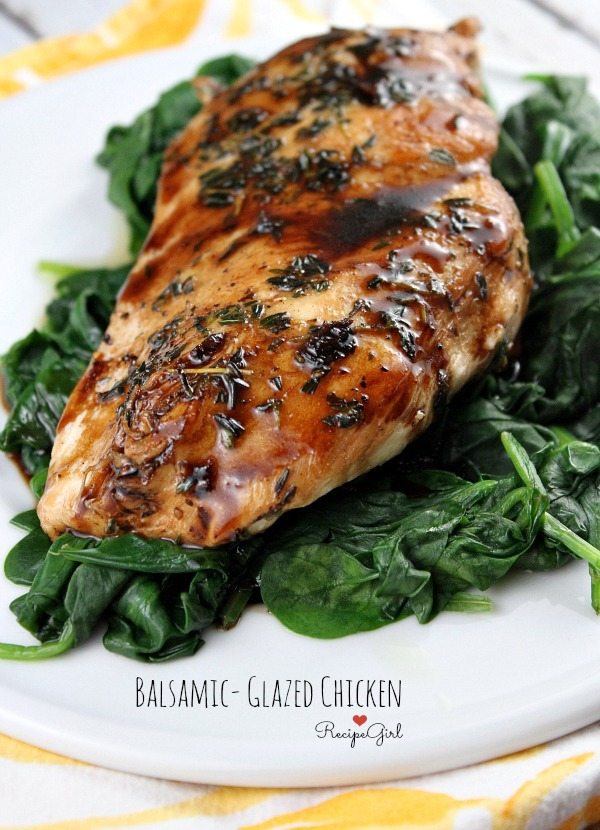 Balsamic Glazed Chicken served over spinach